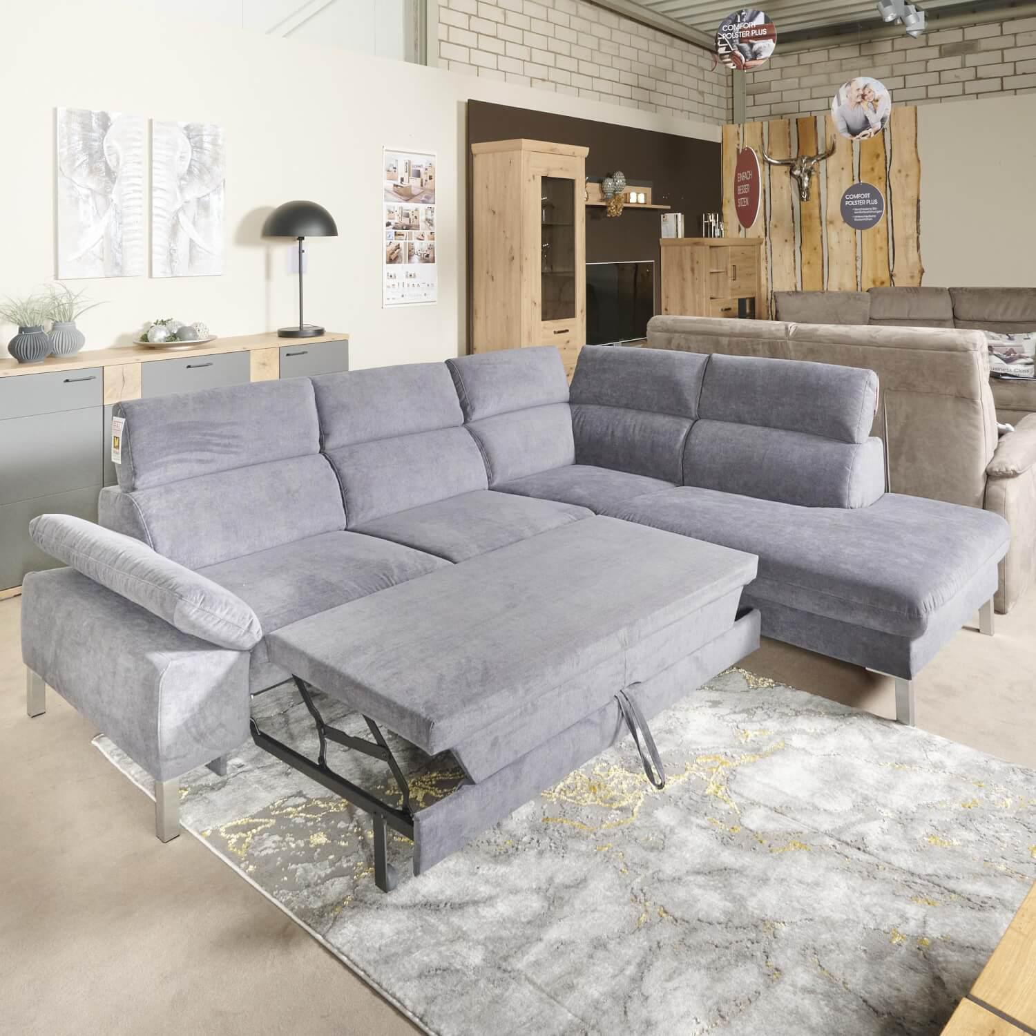 Carina - Eckgarnitur Kiri Stoff Matrix Steel Grau mit Auszug - 7