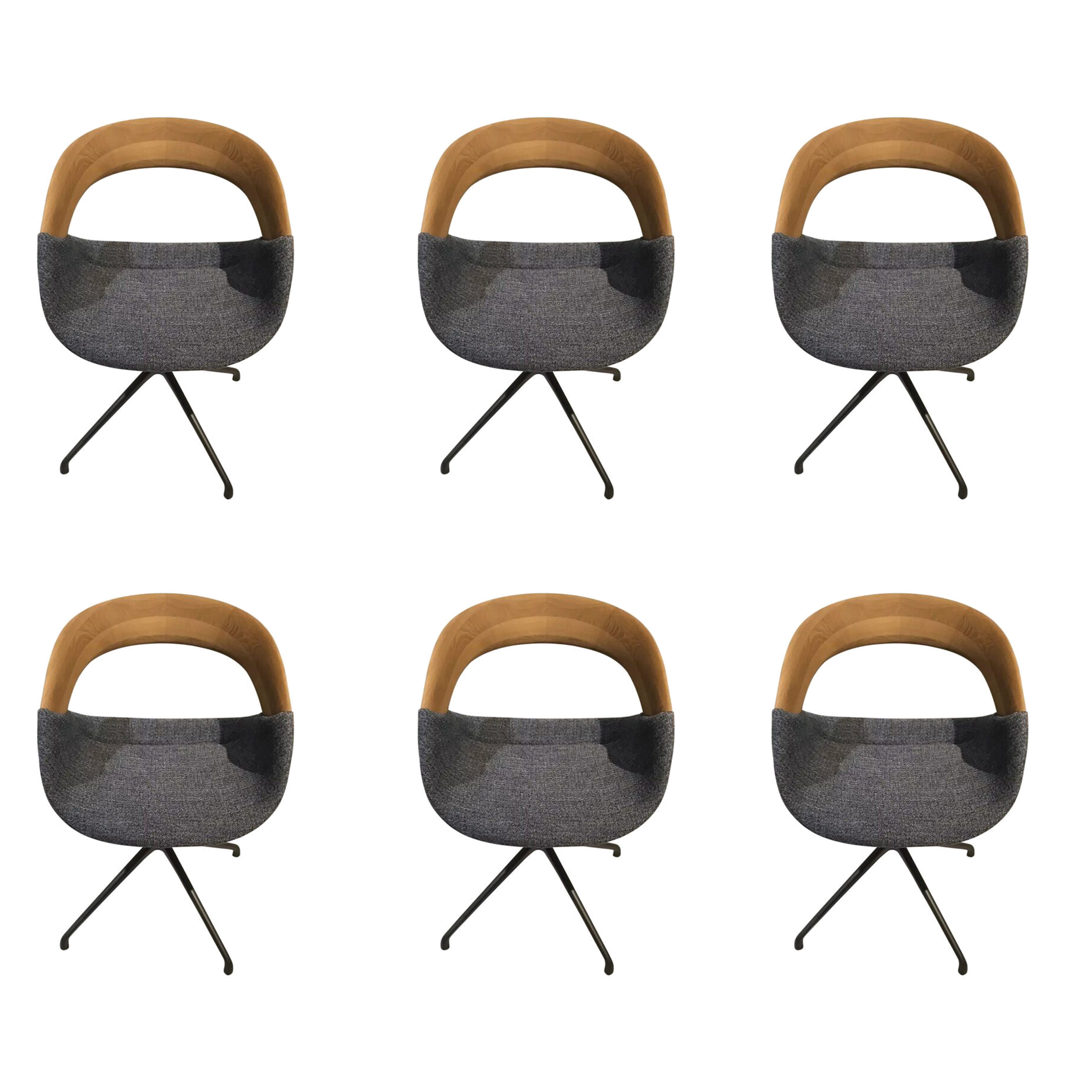 6er-Set Stühle Harta Stoff Marine Grau Gestell Metall Anthrazit mit Drehfunktion