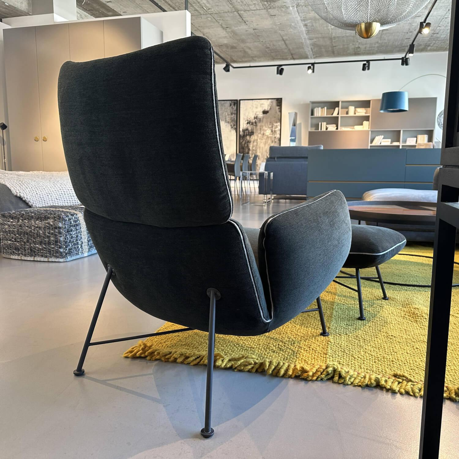 COR - Loungesessel Jalis Niedrig Stoff 8144 Braun Grün Drahtgestell F01 Feinstruktur Schwarz Mit Hocker - 6