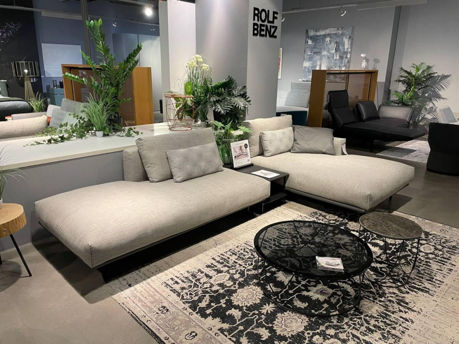 Rolf Benz - Ecksofa Volo Stoff 24 310 Graubeige Podest Leder 36 406 Anthrazitgrau Metallfuß Aluminium Verkehrsschwarz - 4