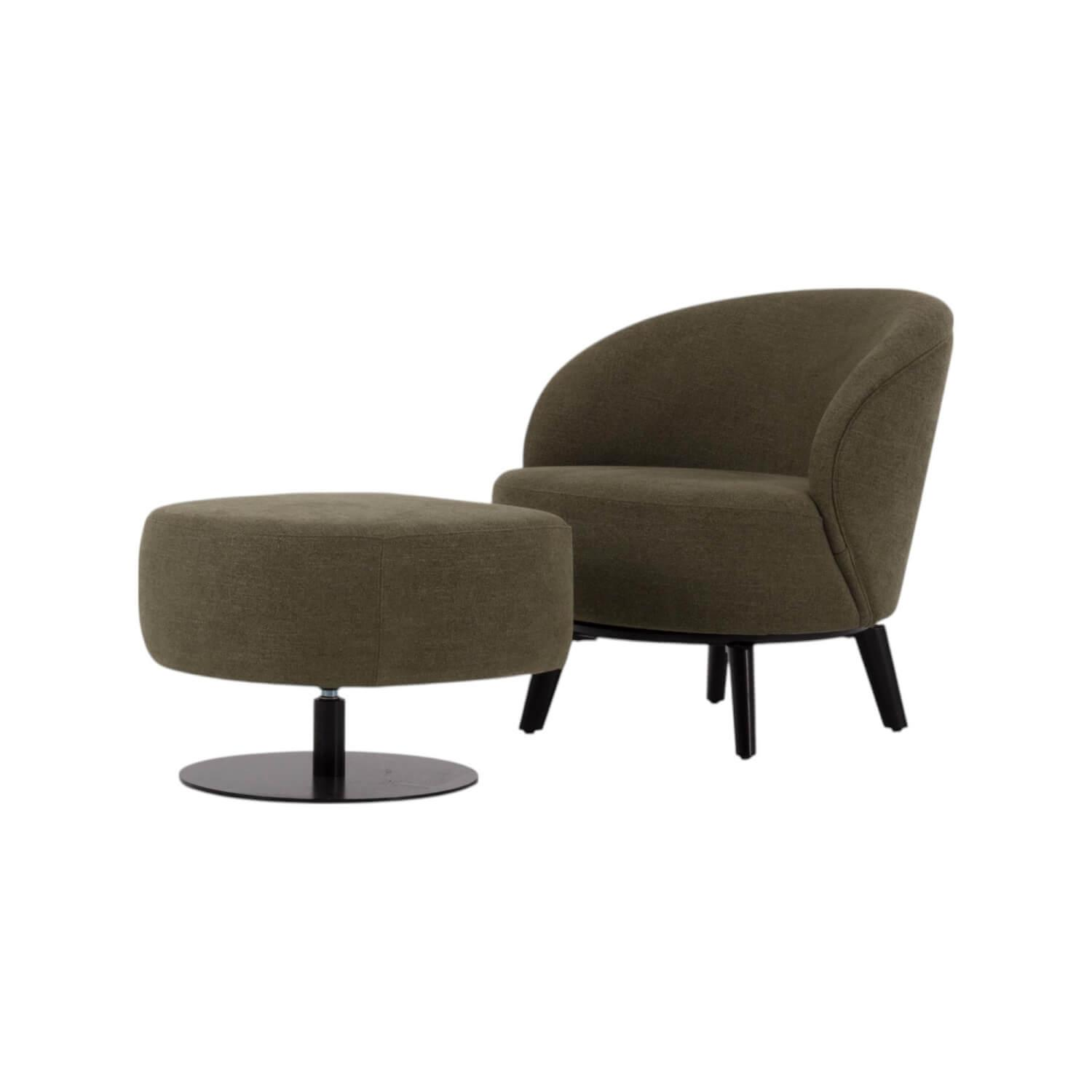 Werther - Sessel Salon Stoff U3334J Grün Füße Holz Schwarz Inklusive Hocker Mit Drehteller Schwarz - 1