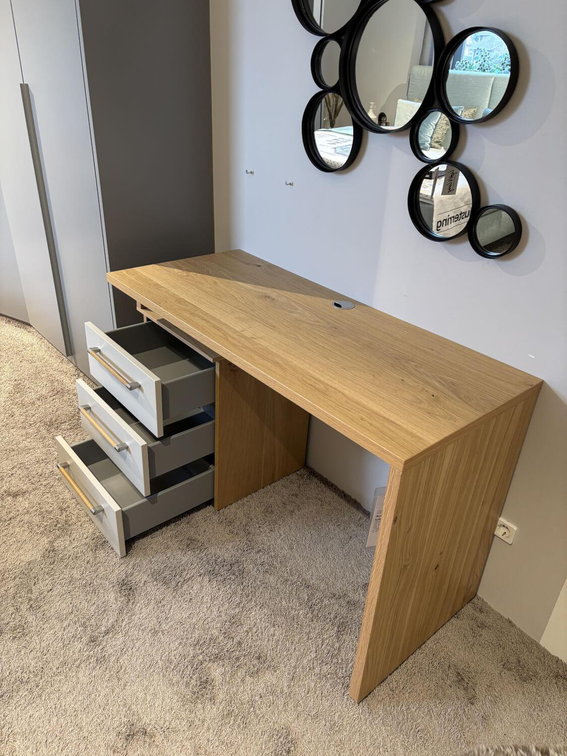 Musterring - Top-mounted desk Airline 300 Beamed oak top Crystal gray matt lacquer Handle 344 Oak - 2