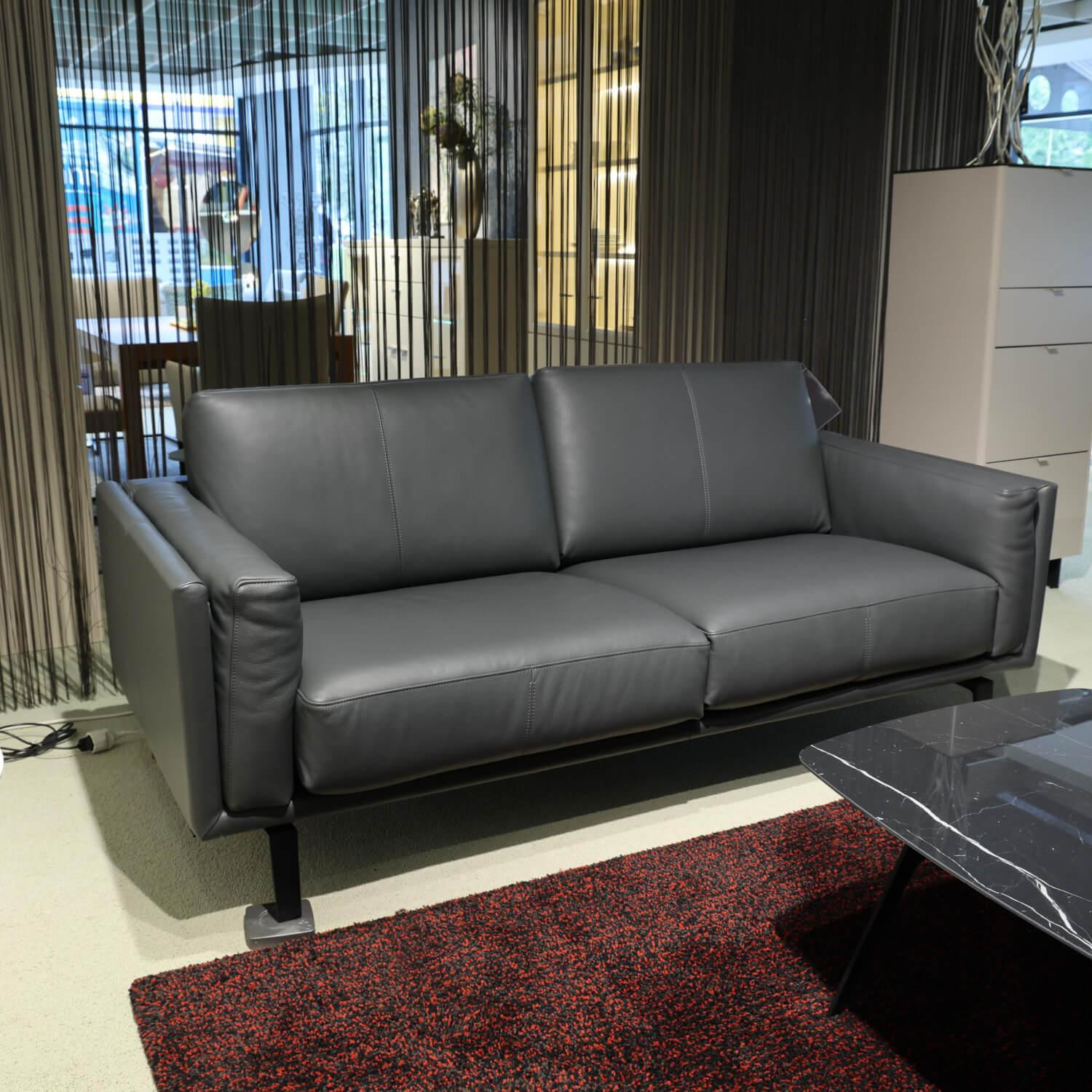 Leolux - Sofa Bellice 679 B20 Vollnarbenleder Raffino 109 Shark Schwarz Grau Gestell Epoxy Granite Matt - 3