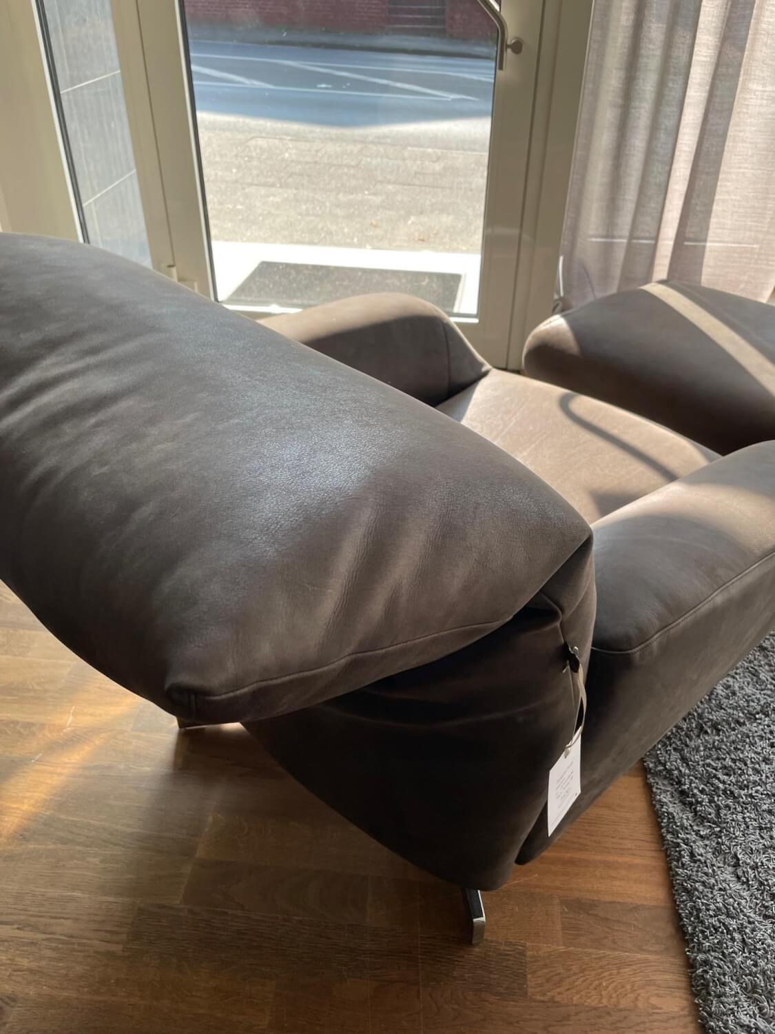 Edra - Sessel Chiara Leder PLX Tessuto 9620 Anthrazit Gestell Und Füße Stahl Verchromt Mit Hocker - 7