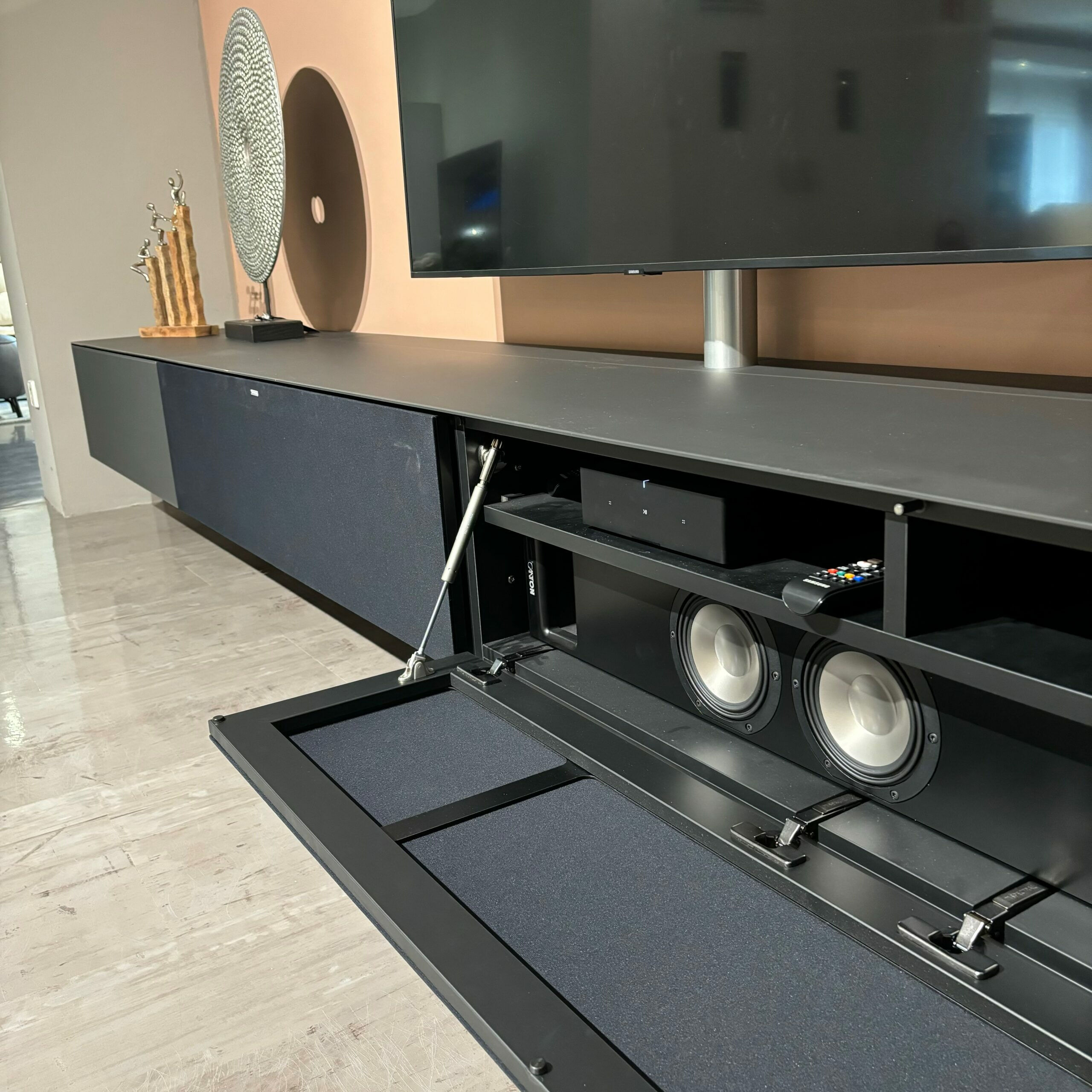 Spectral Smart Furniture - Lowboard Ameno Glas Shale Black Satiniert Und Textilgewebe Schwarz  - 3