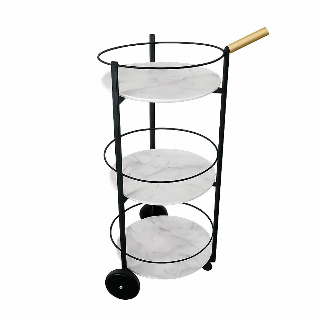 Baxter - Servierwagen Tumbler Marmor Bianco Gioia Weiß Griff Messing Satiniert Gestell Metall Schwarz - 1