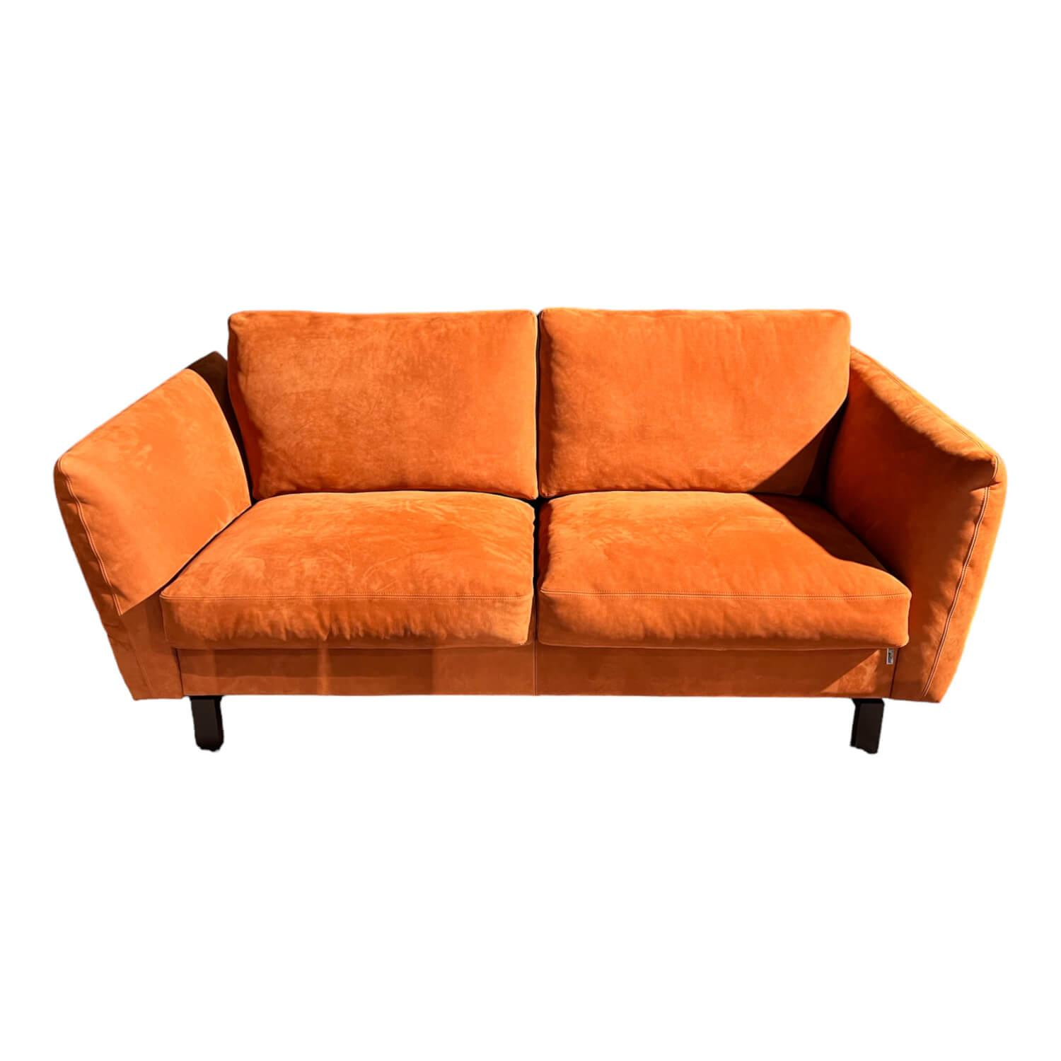 Sofa Classic 970 Leder Velvet 516 Orange Braun Kufe 2 Buche 136 Schwarz Gebeizt