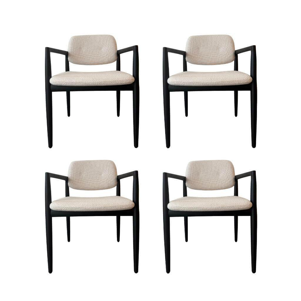 Minotti - 4er-Set Armlehnstuhl Yoko Stoff Tibet 01 Naturgewebe Gestell Massivholz Lakritz Offenporig Lackiert - 1