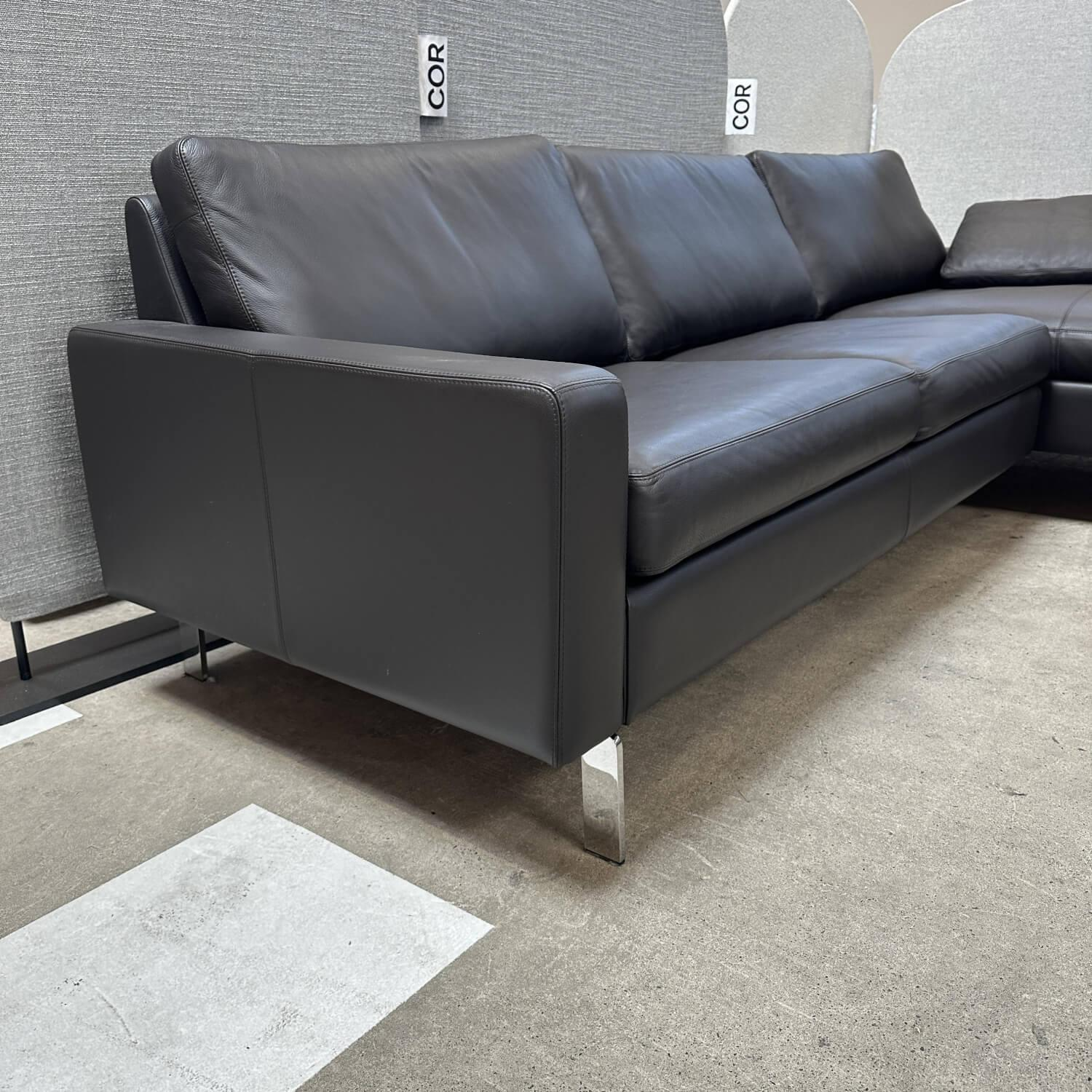 COR - Ecksofa Conseta Leder 284 Mocca Schwarz Braun Schmalfüße Verchromt Inklusive Kissen - 9