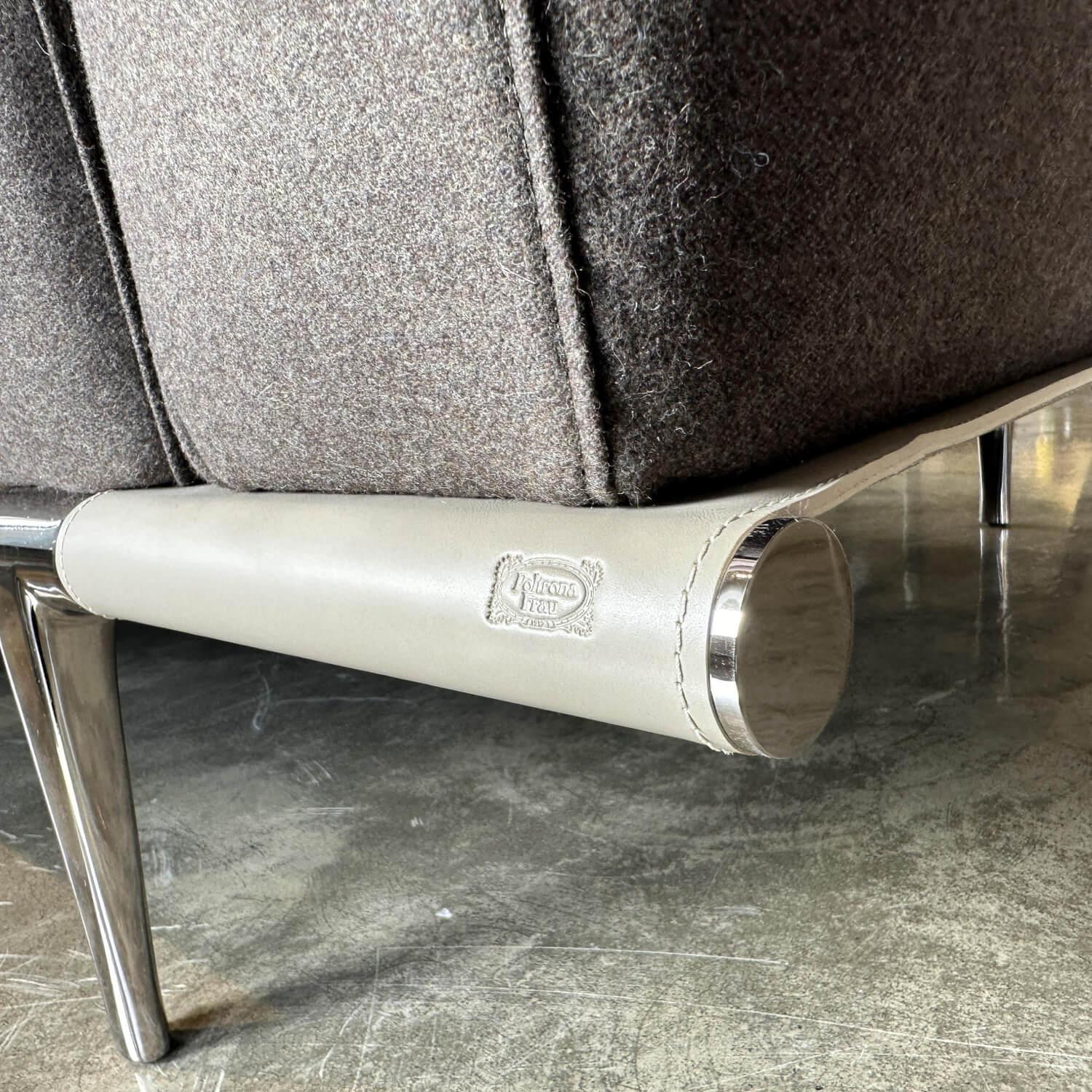 Poltrona Frau - Ecksofa Let it Be Stoff Giano 15247 Col. 7 Braun Grau Leder Saddle Extra Corda Beige - 6