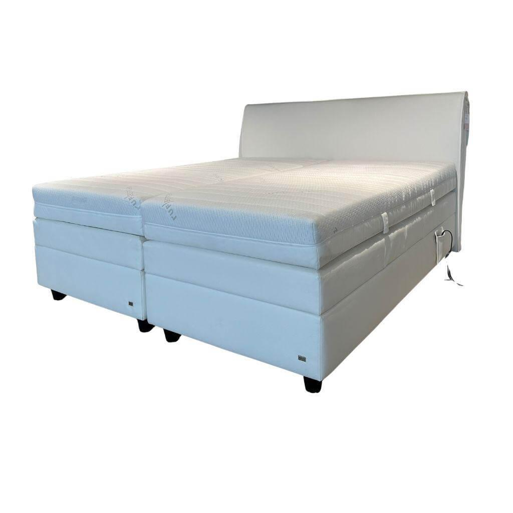 RUF Betten - Boxspringbett Mercata Kunstleder Weiß Creme Fuß S Schwarz Lackiert Mit Elektrischer Verstellung - 1