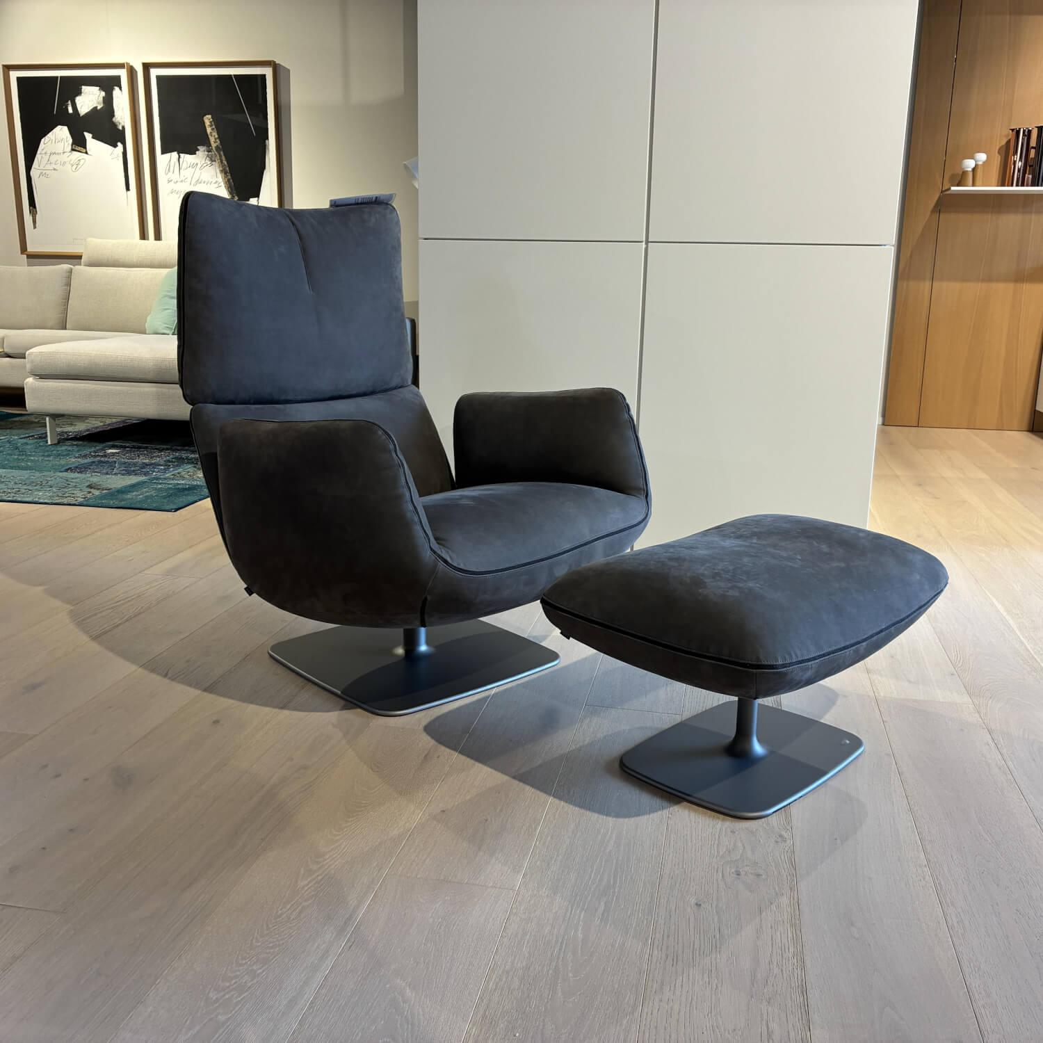 COR - Lounge Drehsessel Jalis 26133 Leder 681 Graphit Grau Tellerfuß Platin Feinstruktur Mit Kunststoffgleitern Und Kippmechanik - 3