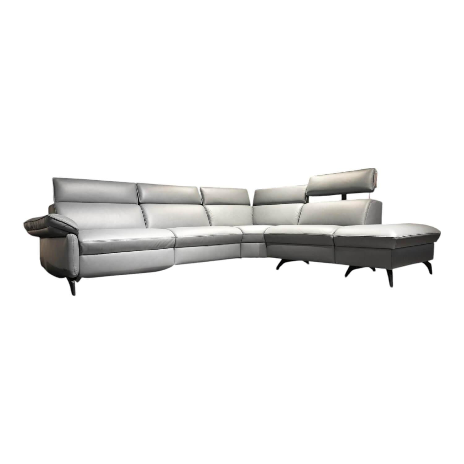 himolla - Ecksofa 1267 Leder 24 Longlife Sea Wallfree Grau Füße Schwarz Mit Elektrischer Relaxfunktion Und Kissen - 1