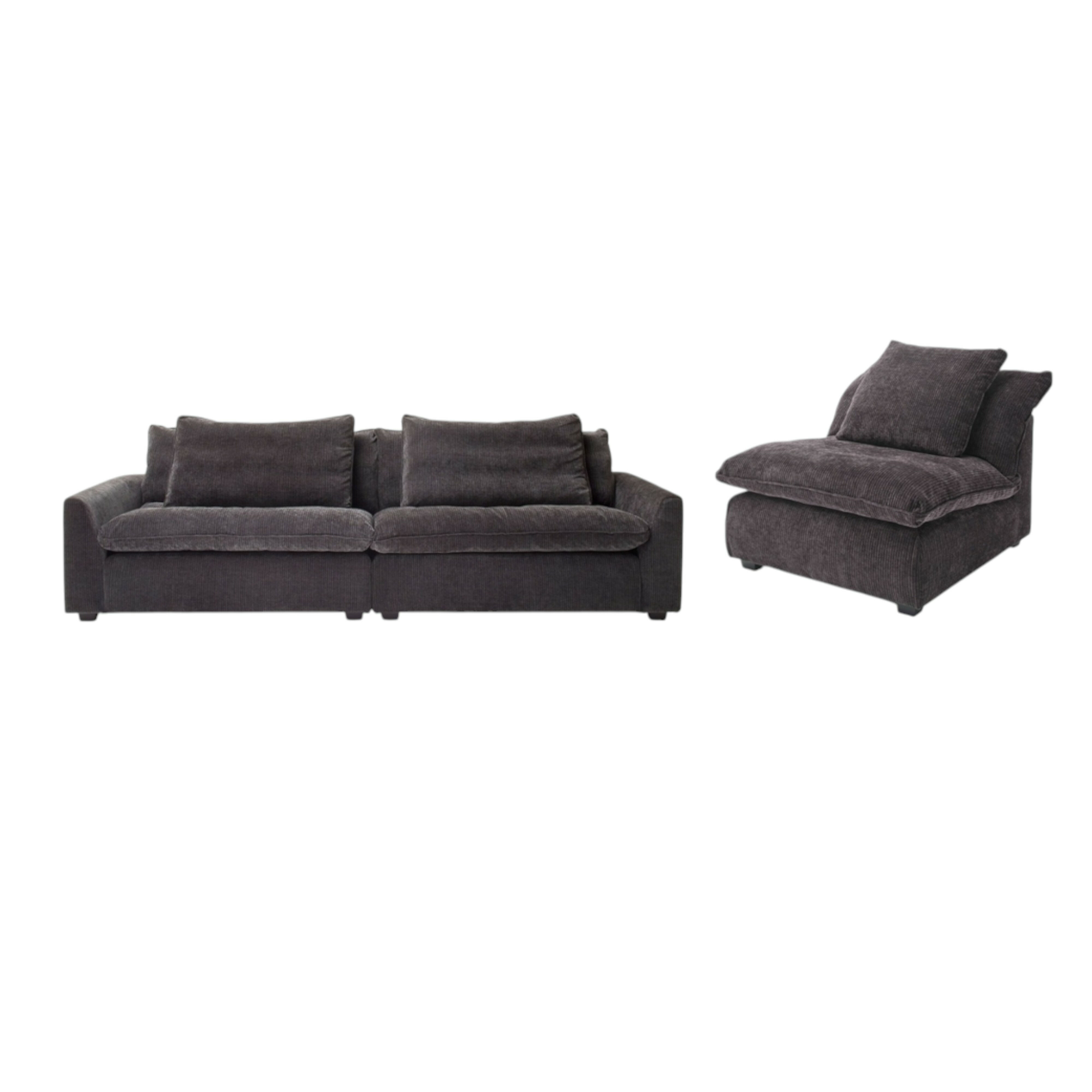 Raum.Freunde - Garnitur Ulf Stoff Diamon Anthrazit 1120 Holzfuß Schwarz Sofa Sessel - 1
