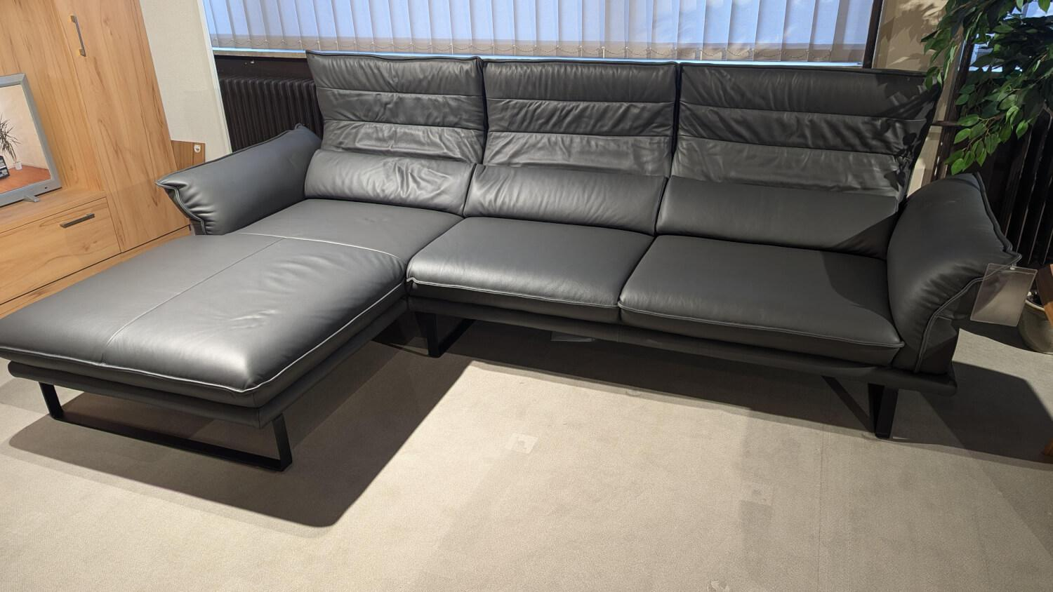 Candy - Ecksofa Peimann Leder Mercury Fango Grau Metallkufen Schwarz Matt - 4