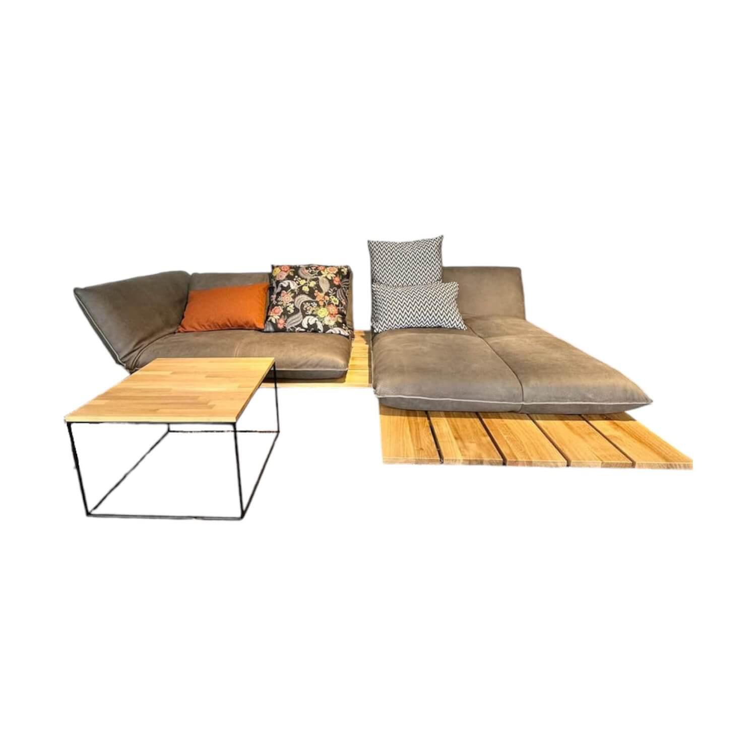 Bullfrog - Ecksofa Akito Leder Rhino Elefant 2399 63 Braun Grau Plattform Wildeiche Füße Stahl Schwarz Pulverbeschichtet - 1