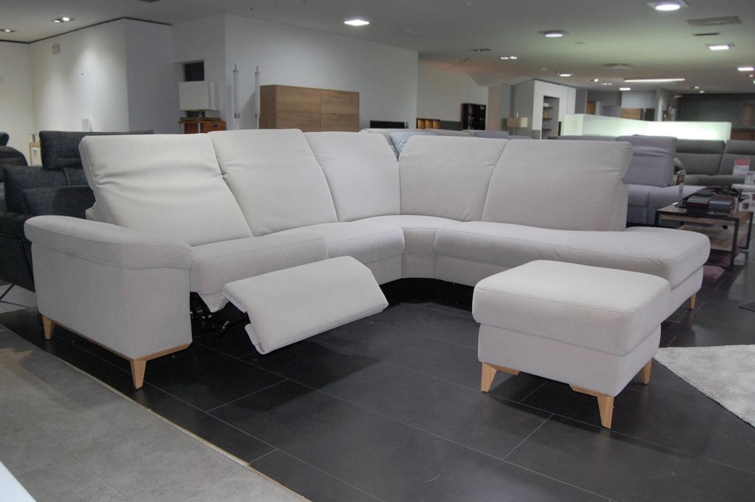 Ecksofa Cadini Stoff Kaleido Rock Grau mit Hocker