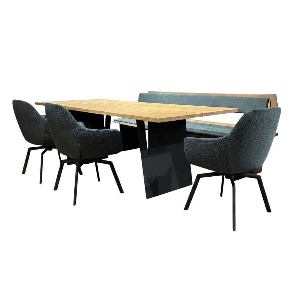 Wimmer - Essgruppe Zweigl Holz Rustikale Asteiche Bianco Stoff Q2 Individuals 66 Blau Gestell Metall RAL7021 Schwarzgrau - 1