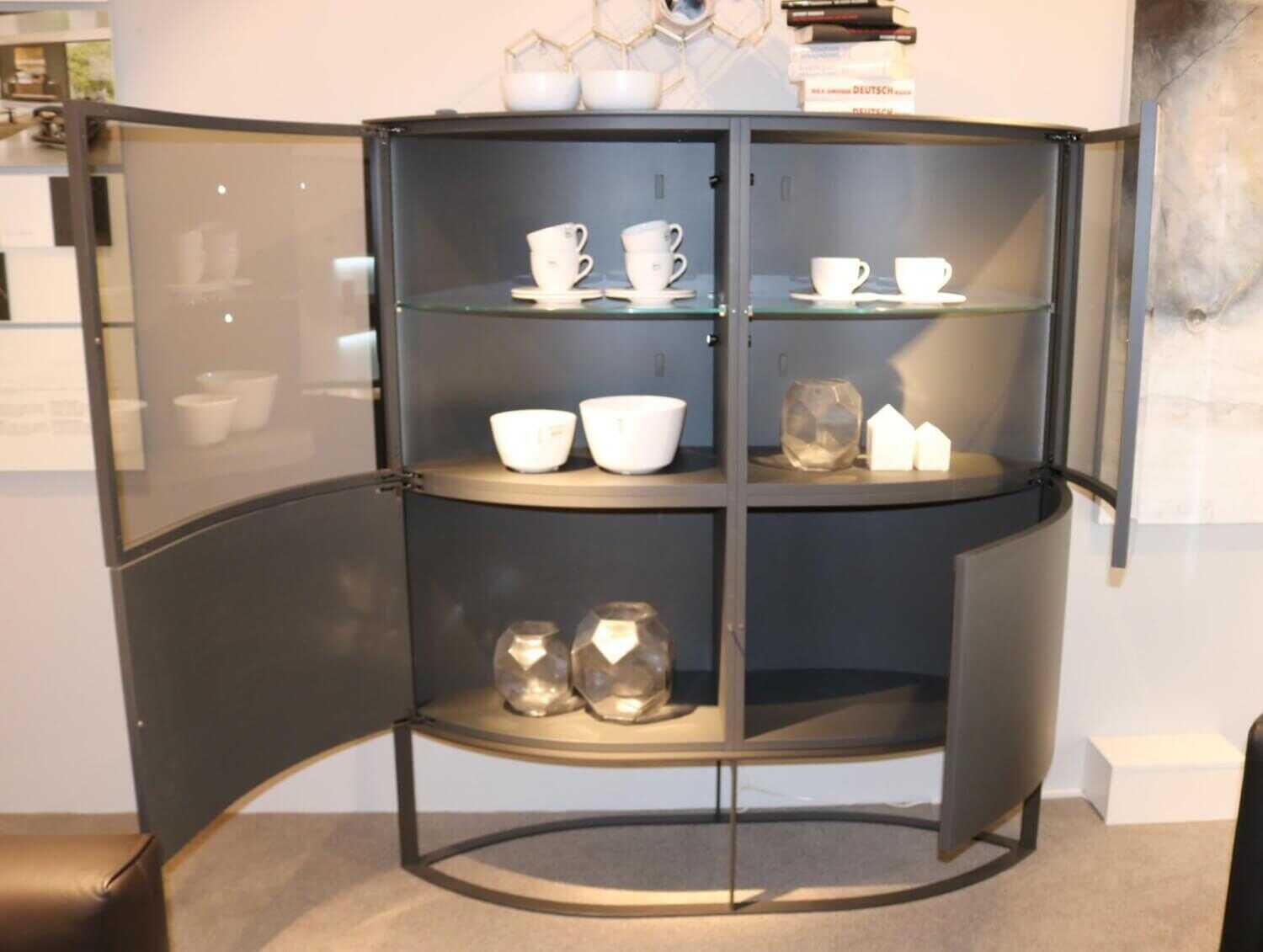 Hülsta - Highboard Navis Geschwungenes Glas Strukturlack Anthrazit - 7