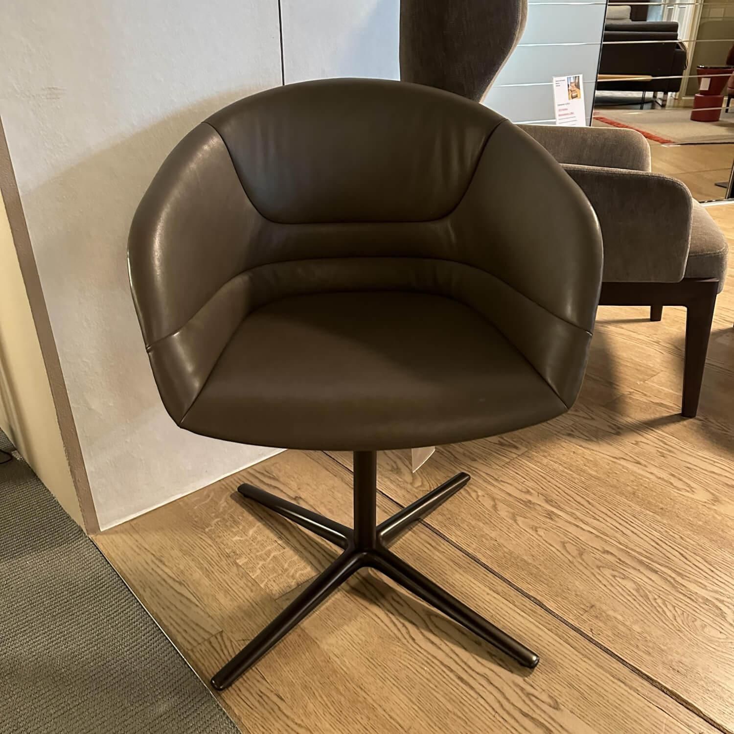 Walter Knoll - Schalensessel Kyo 1342 Leder Elen 1381 Khaki Braun Schale Kunststoff Bronze 4 Fuß Kreuz Aluminium Bronze - 7