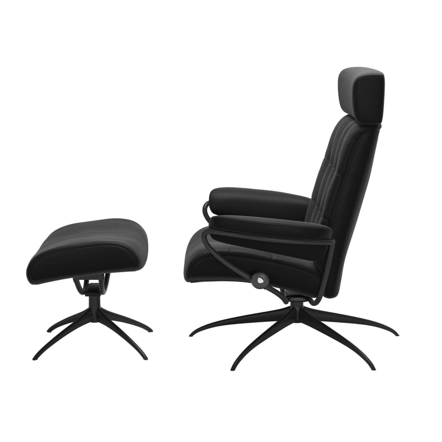 Stressless - Sessel London M Leder Paloma Black Schwarz Gestell Star Aluminium Matt Schwarz Mit Hocker - 2