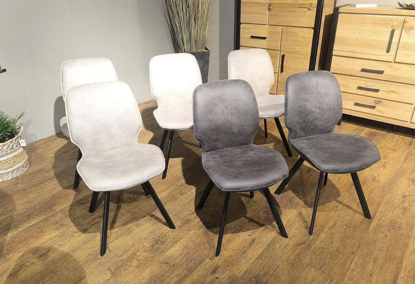 Habufa - 6er Set Stuhl Semmi Lederfaserstoff Taurus Offblack Schwarz Grau Und Kiesel Grau Gestell Metall Schwarz - 7