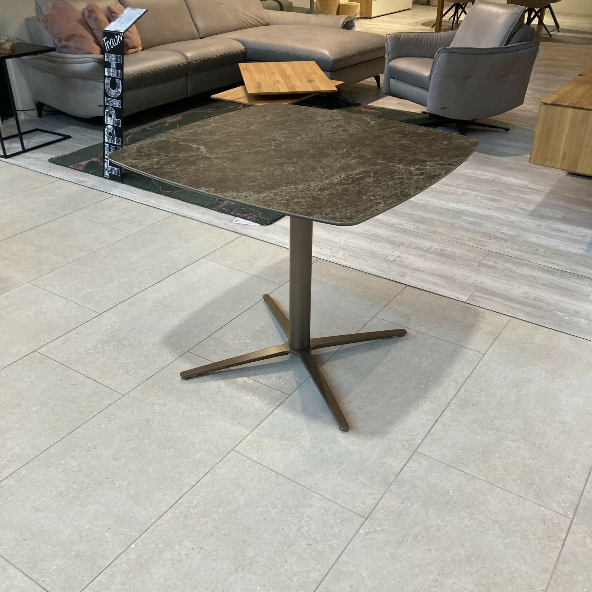 Ronald Schmitt Design - Bistrotisch Bistro Platte Keramik Bombiert Marmor Dunkel Grau Schwarz Gestell Metall Bronze - 5