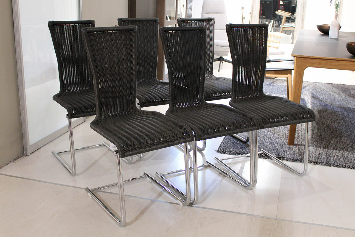 Bacher - 6er-Set Stuhl Jimmy Sitzfläche Geflecht Saleen Grau Gestell Chrom Hochglanz - 6