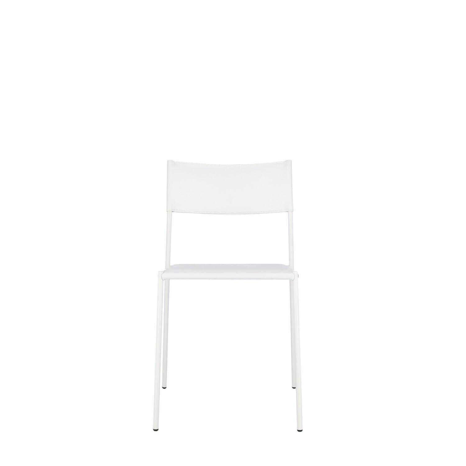 Stuhl Line Weiß Leder Pulverbeschichtetes Stahlrohrgestell Weiß
