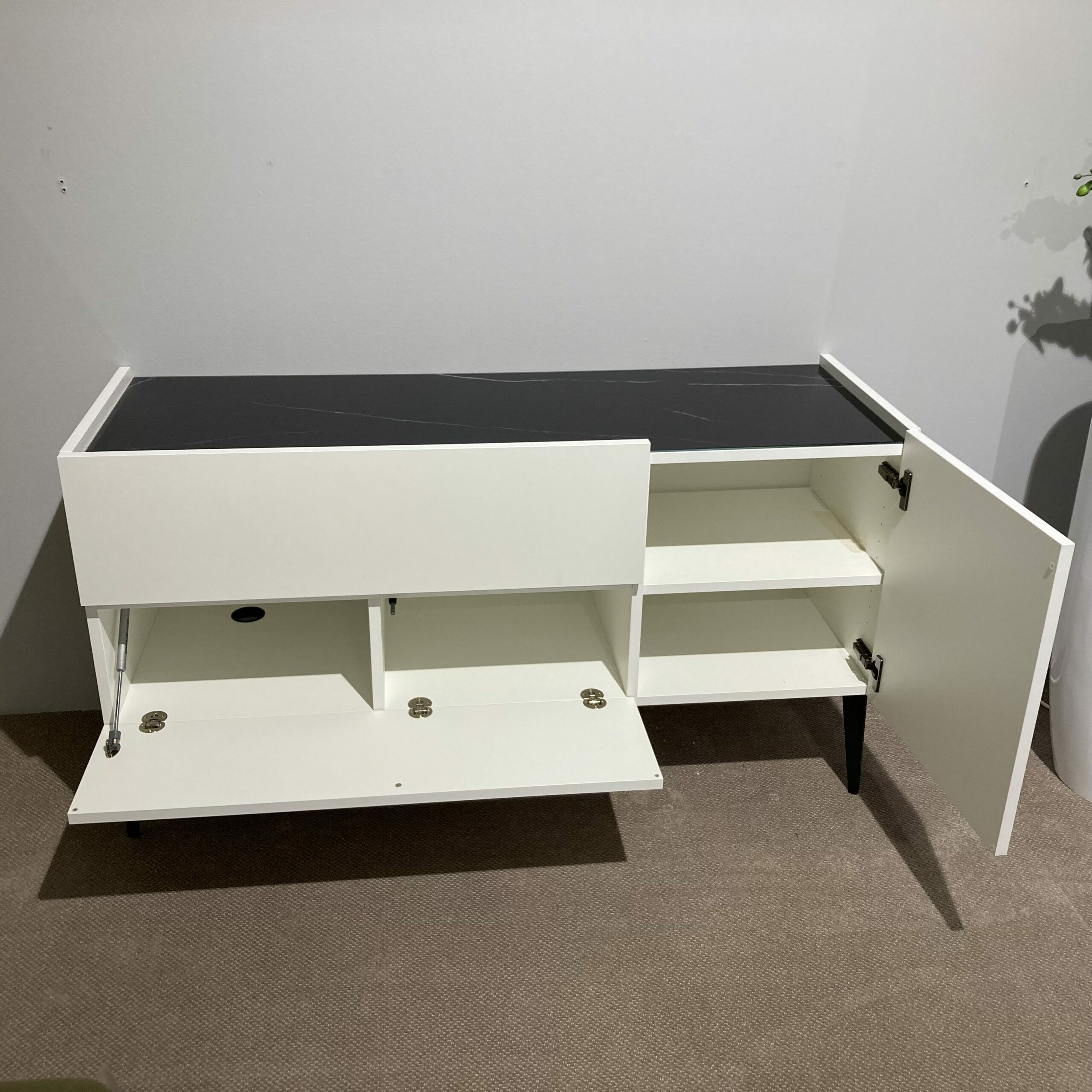 Spectral Smart Furniture - Sideboard Just Charlie Lack Snow Weiß Ablage Marmor Black Schwarz Inklusive Beleuchtung - 2