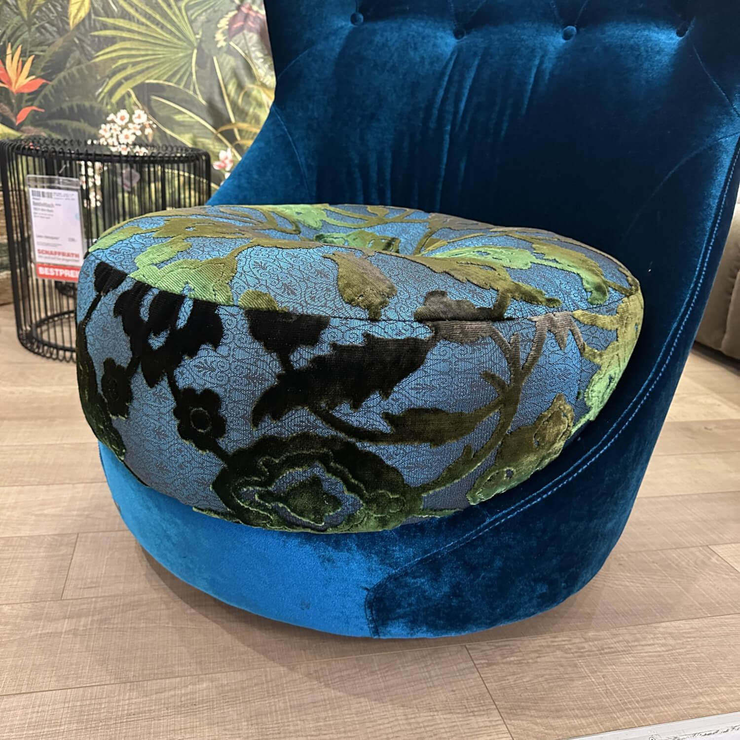 Bretz - Drehsessel Coco Island Hoch In Stoff 61 9426 Velours Enzianblau Blau Und Sitzkissen Stoff 67 3832 Arabesk Türkis - 2