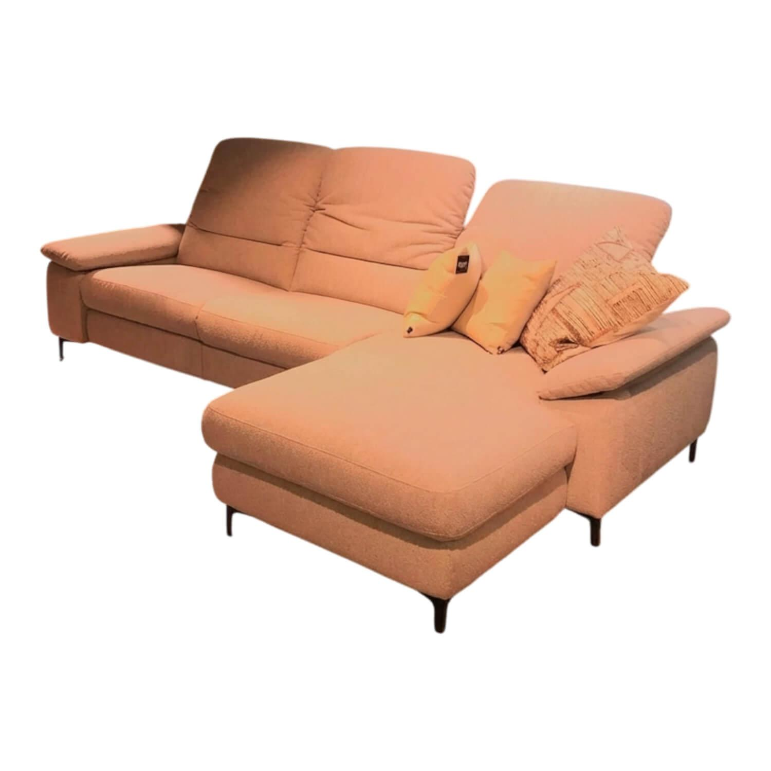 Carina - Ecksofa EM Brügge Stoff Loop Nature Beige Metallfuß Schwarz mit Relaxfunktionen - 1