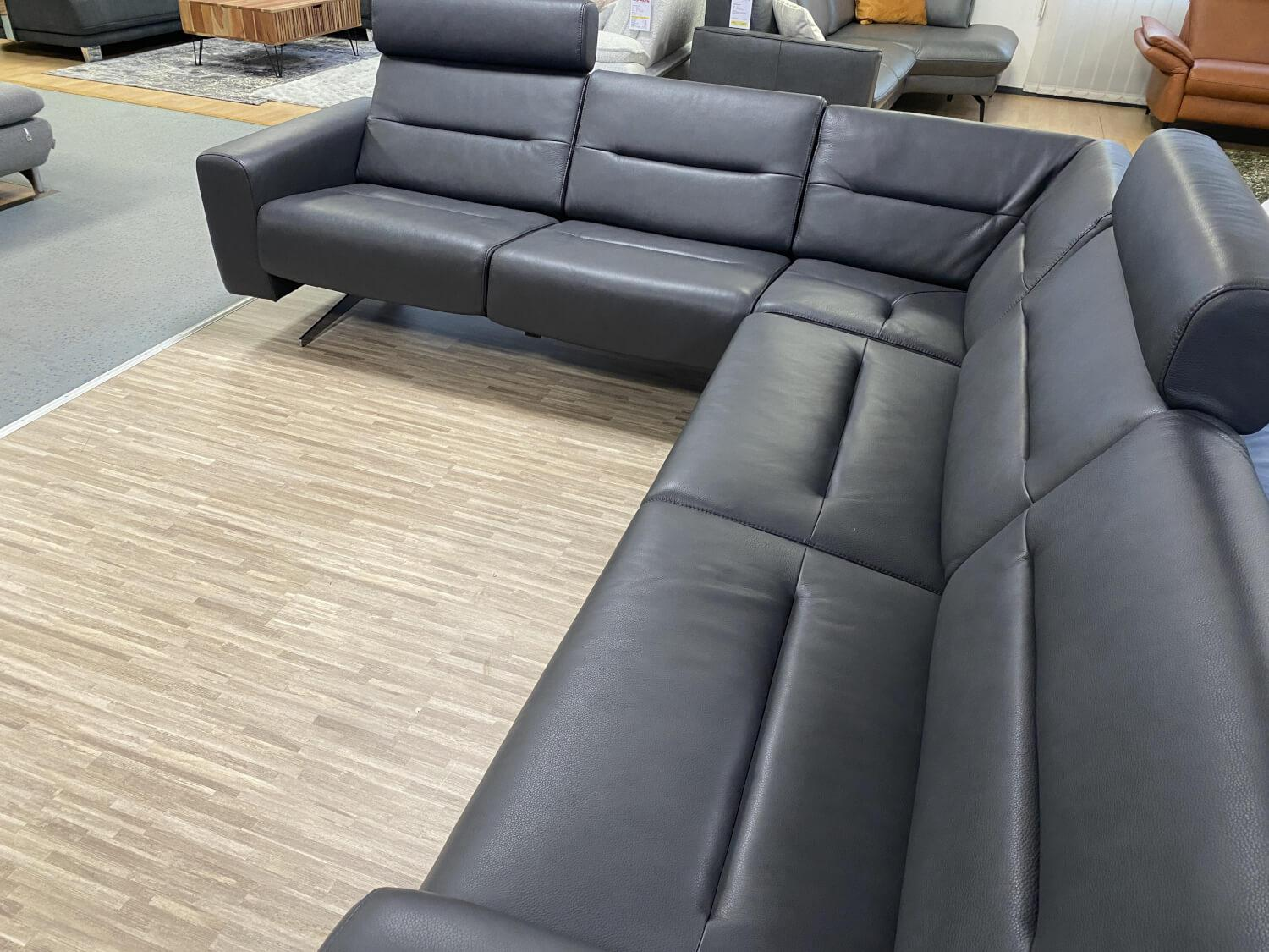 Stressless - Ecksofa Stella Leder Noblesse Grey Dunkelgrau Fuß Metallkufe Chrom Mit Breite Armteile Und 2 Kopfstützen - 5