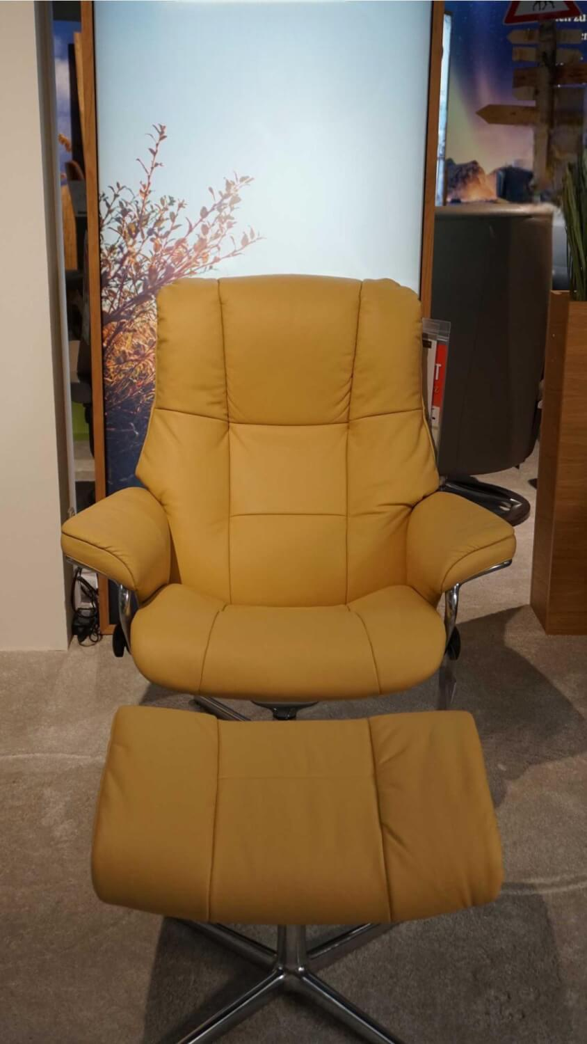 Stressless - Mayfair M Leder Beige Gestell Cross Silber Inklusive Hocker - 7