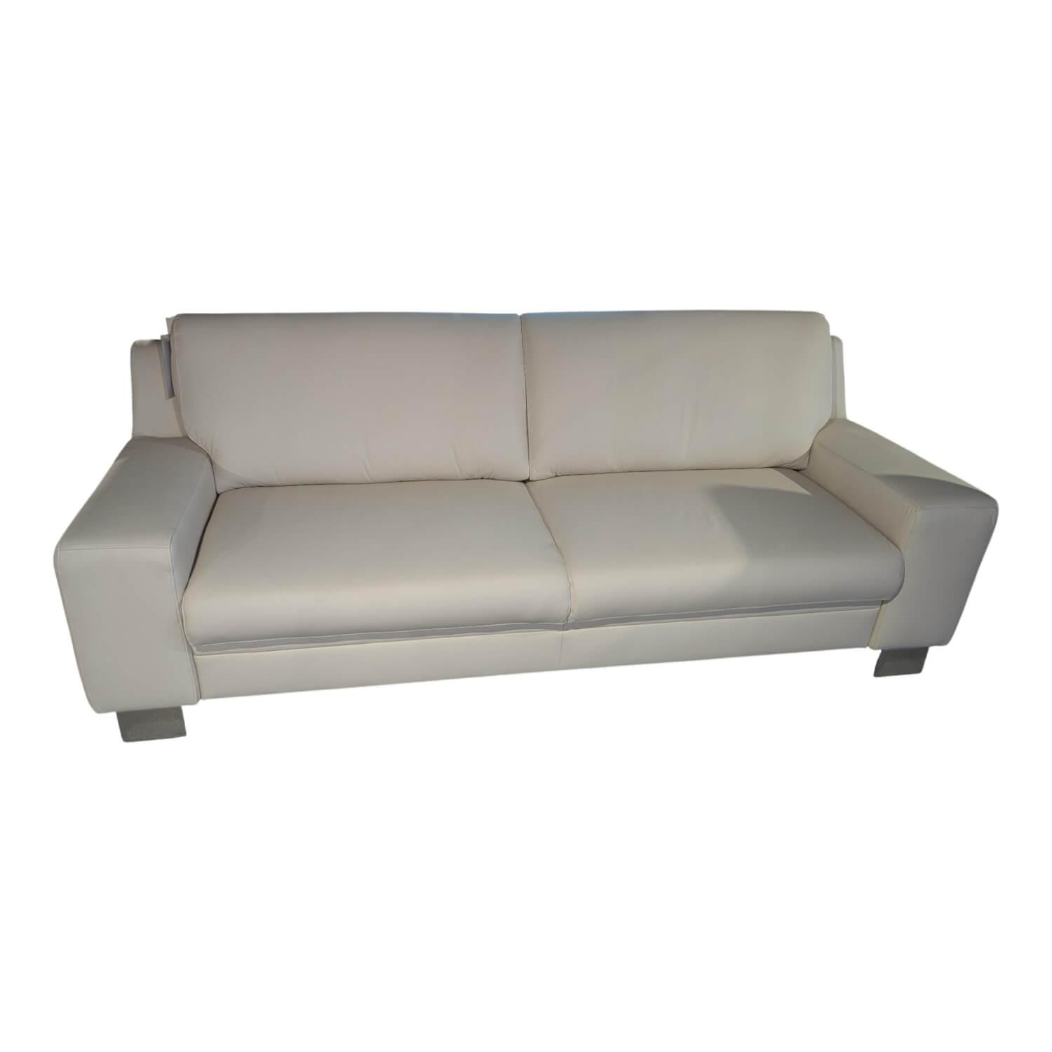 Polinova - Sofa Allround Leder Vivre Ecru Beige Rücken Unecht Metallfuß Hochglanz - 1