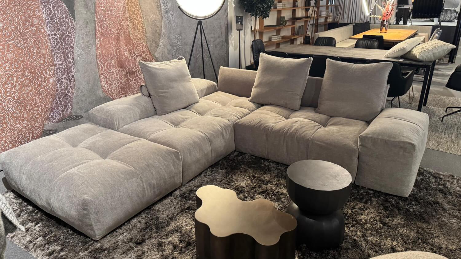 Saba - Ecksofa Pixel Stoff 20 Lusso Grün Grau Inklusive Hocker - 4