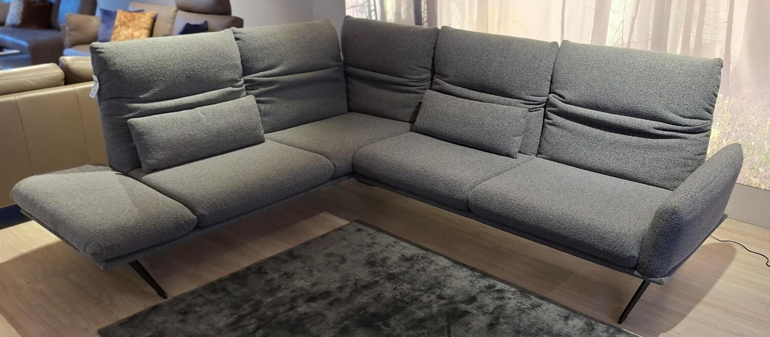 Koinor - Corner Sofa Calmo Fabric 13 Cosmo 97 Gray Metal Skids Powder Coated Black Matt With Manual Headrest Adjustment And Motorized Footrest Including 2 Cushions Without Decorative Cushions - 5