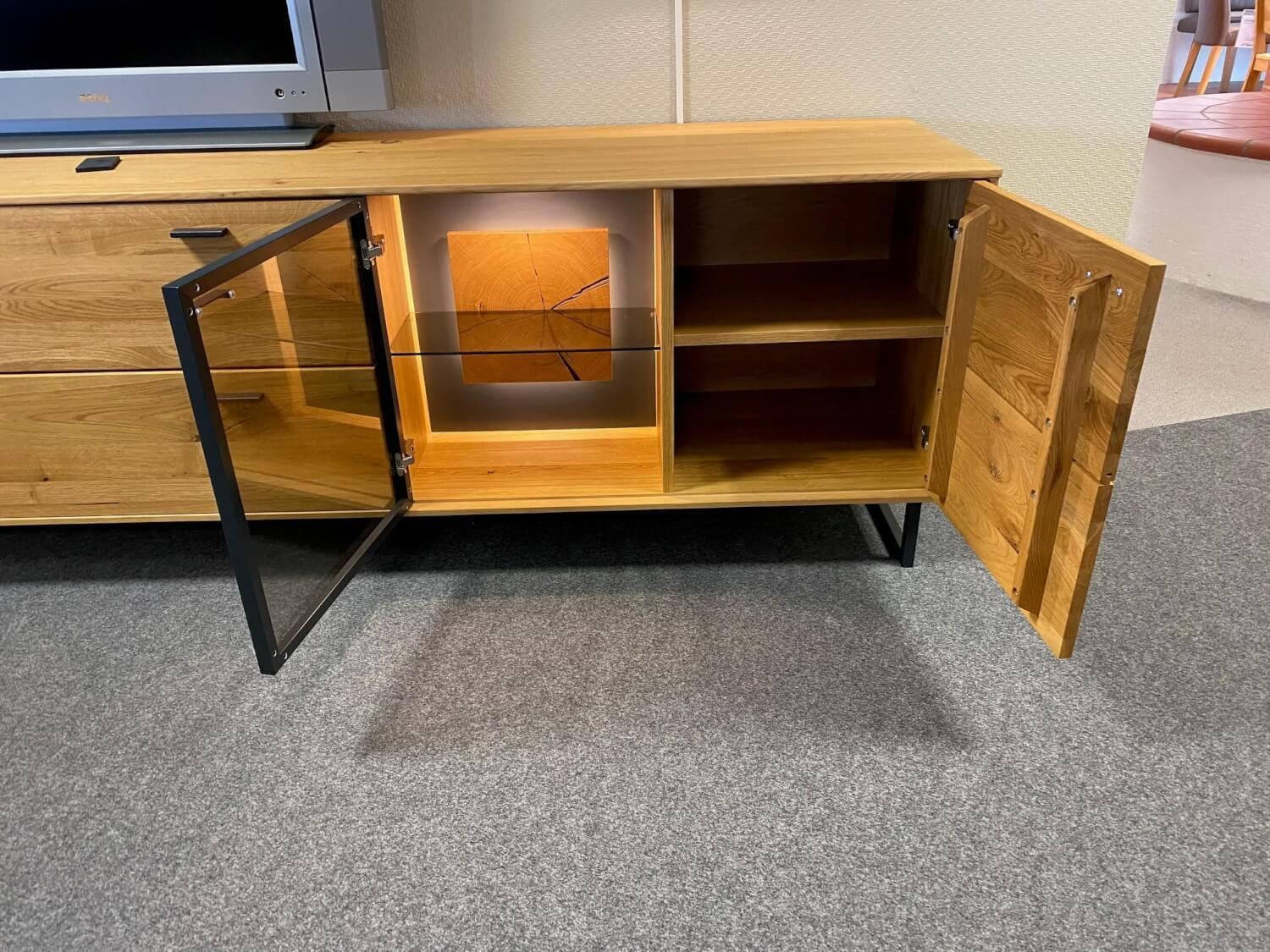 MCA Furniture - Wohnwand Assini Wildeiche Furniert Geölt mit Beleuchtungsparket - 8