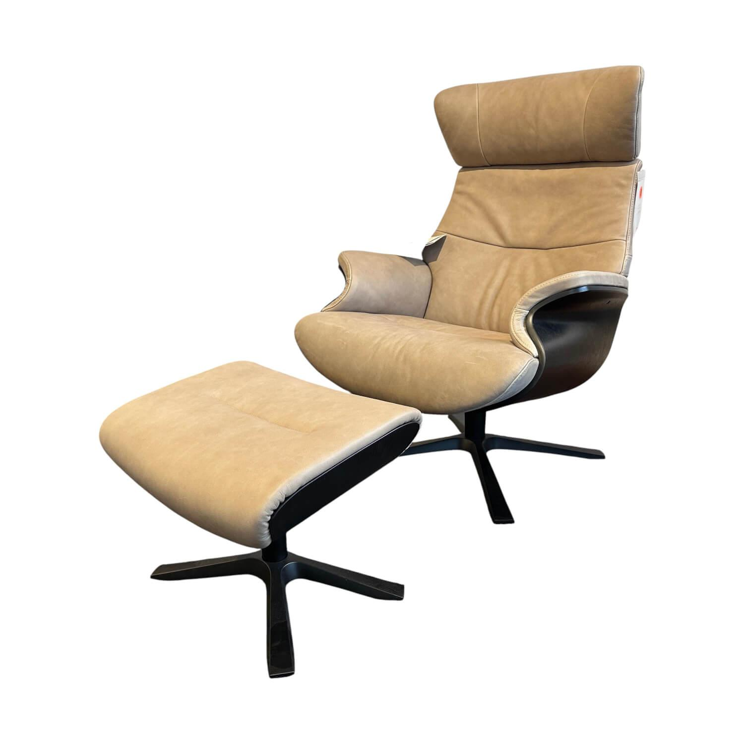 Conform - Sessel Afterwork Leder D Grizzly Taupe Grau Beige Schale Holz Schwarz Fuß Metall Schwarz Lackiert Inklusive Hocker - 1