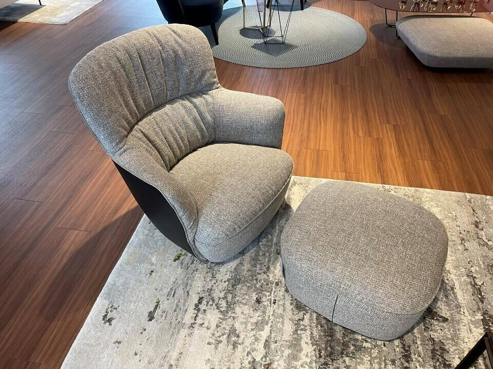 Walter Knoll - Sessel Ishino 196 10 C Innen Stoff Savannah Platinum Grau Rücken Leder Select Schwarz Drehteller Stahl Schwarz Inklusive Hocker - 2