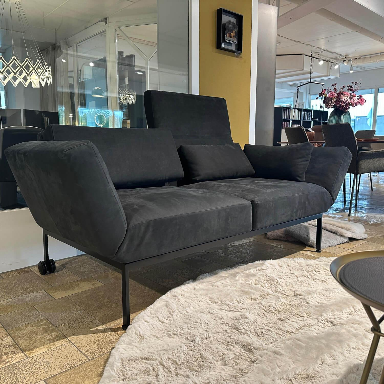 Brühl - Sofa Roro Anilinleder Taron 5668 0099 Grau Schwarz Gestell Schwarz Mit Drehsitz Und Kissen - 2