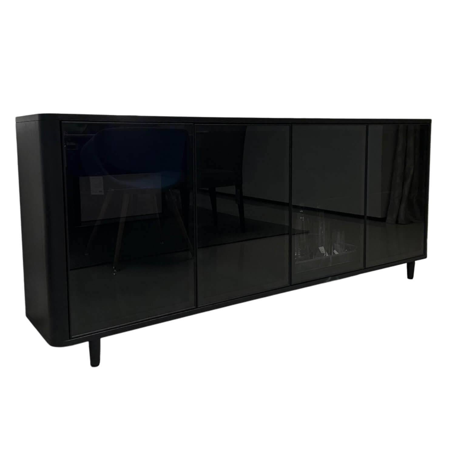 Bielefelder Werkstätten - Sideboard Allure Eiche Tiefschwarz Lackiert Innen Flaschengrün Türen Aluminium Glas - 1