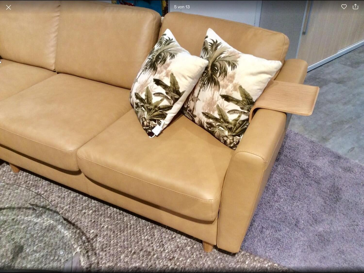 Stressless - Corner sofa Emma Cover leather Paloma 094 43 Almond Brown Wooden base oak Including headrest - 5