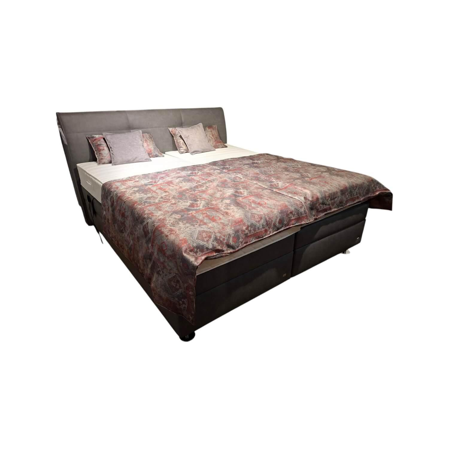 Oschmann - Boxspringbett Brügge Stoff Enjoy Anthrazit Füße Alufarbig Inklusive Wendematratzen Und Kissen - 1