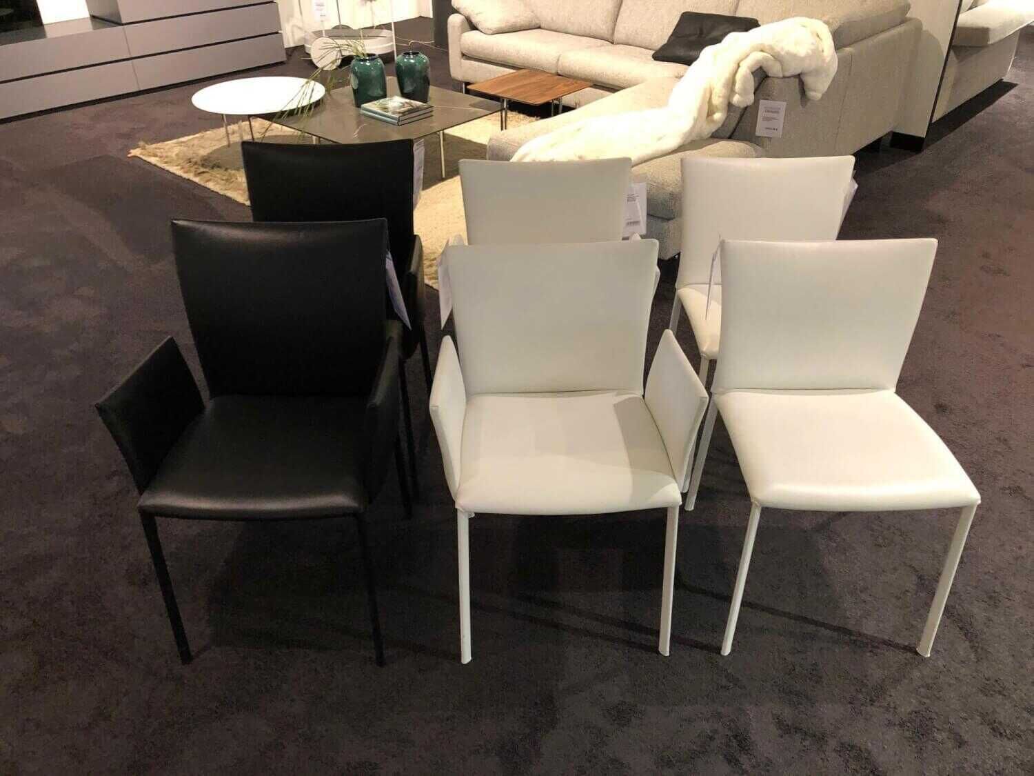 6er-Stuhlset 2076 Leder Weiß Schwarz Leder bezogene Beine
