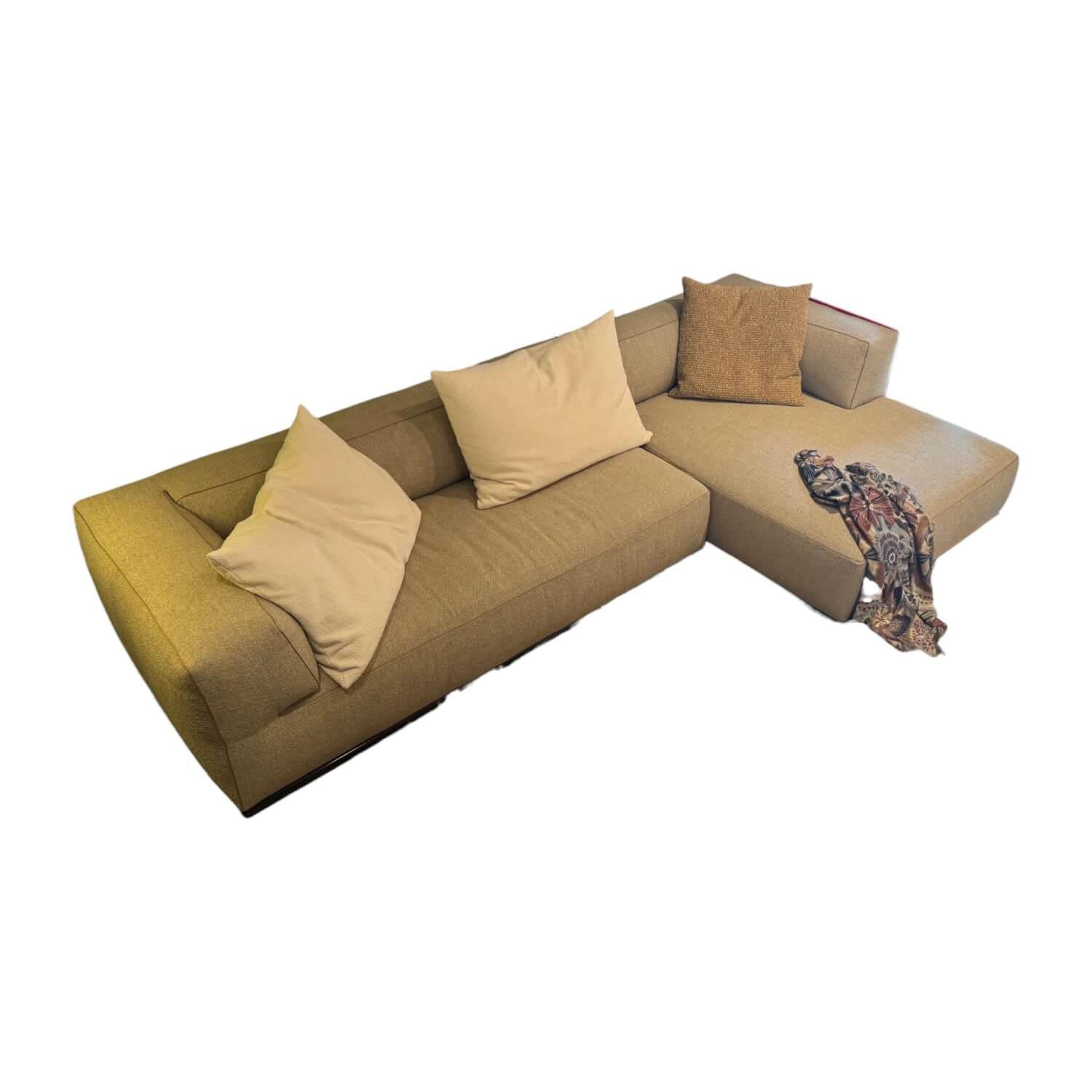 Flexform - Ecksofa Perry Stoff Elettra 202 Grau Keder Gros Grain 142 Grau Braun Füße Silber Inklusive Kissen - 1