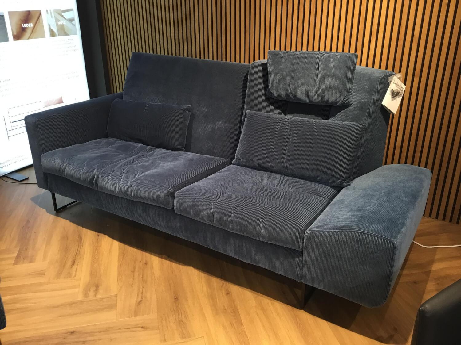 Brühl - Sofa Embrace Stoff 4490 65 Blau Füße Metall Schwarz Inklusive Sessel Und Hocker - 8