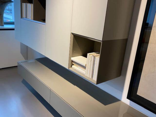 Kettnaker - Wohnwand Alea Hängekombination Lack Und Glas Matt Kiesel Grau Weiß Lowboard Lack Quarz Grau Hochglanz - 4