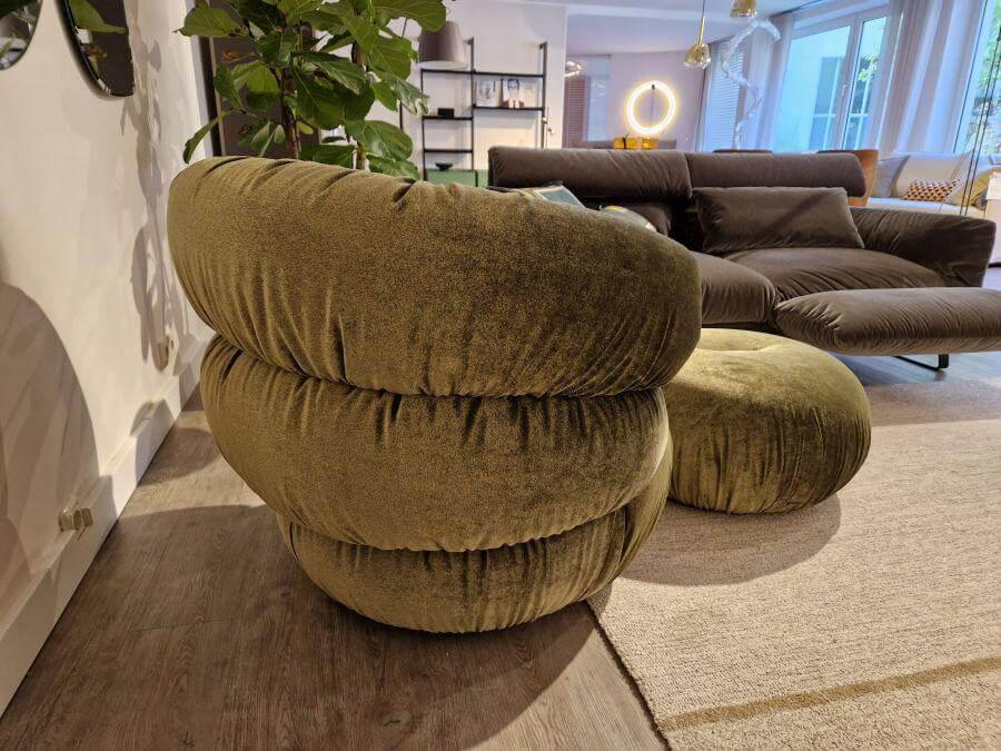 Bretz - Sessel Balaao Stoff  Velour Salvia 66 8439 Grün mit Hocker - 3