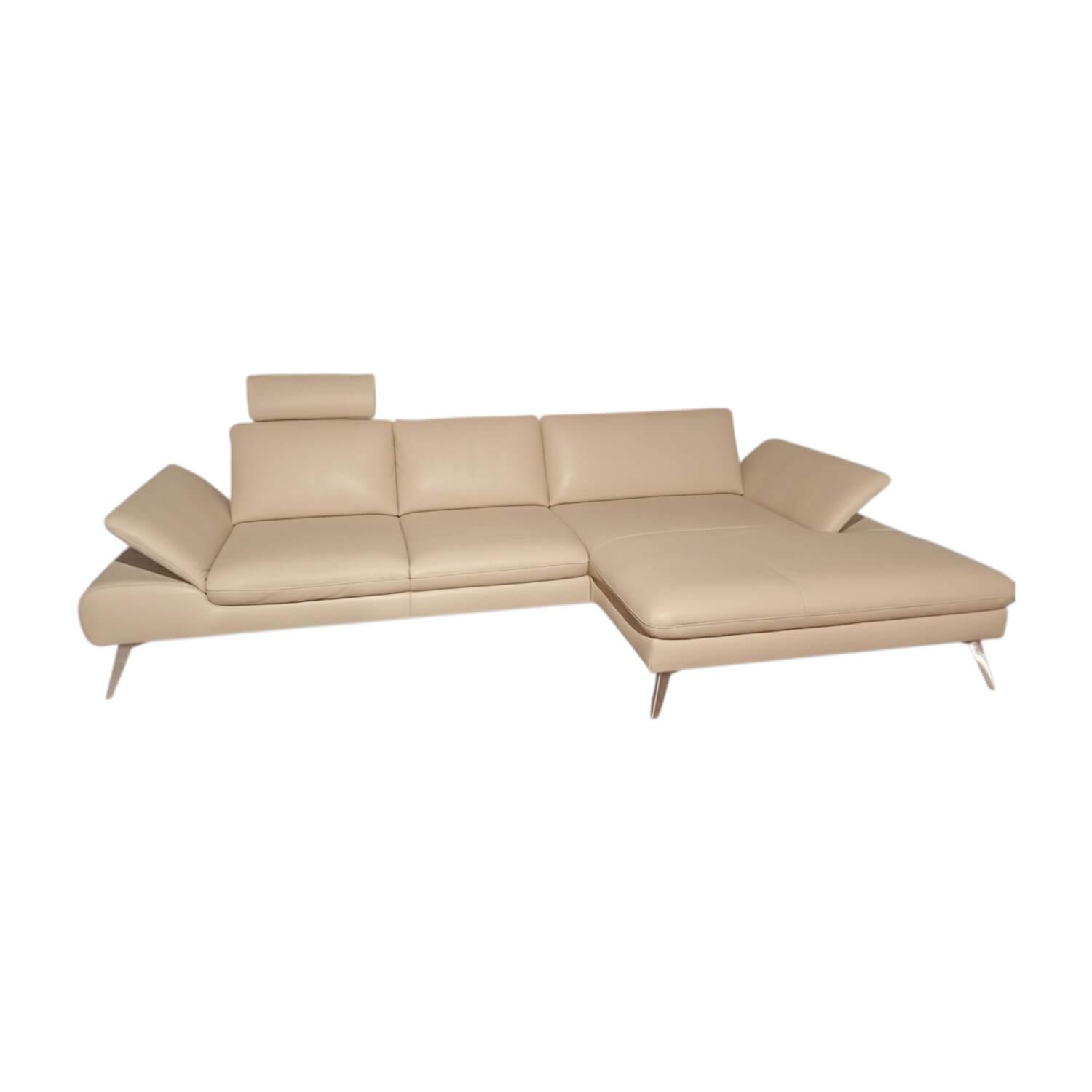 Contur - Ecksofa Collina Leder L50 WP Ecru Beige Füße Metall Gebürstet Mit Sitztiefenverstellung Und Klappbaren Armlehnen - 1